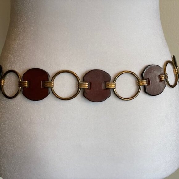 ETIENNE AIGNER Leather Gold Ring Signature Brown Vintage Belt 1515 - Picture 5 of 15